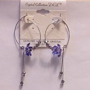 NEW Genuine Purple Austrian Crystal Floral Hoop Earrings 30mm Women Jewelry